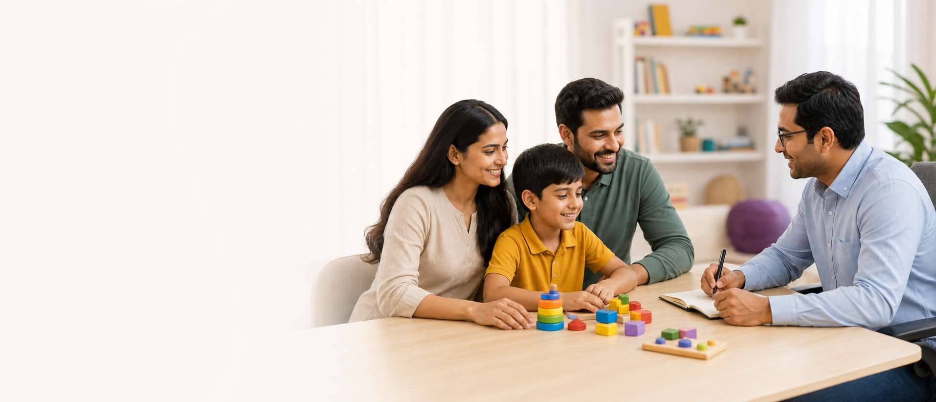 Indian parents and their child receiving supportive developmental guidance